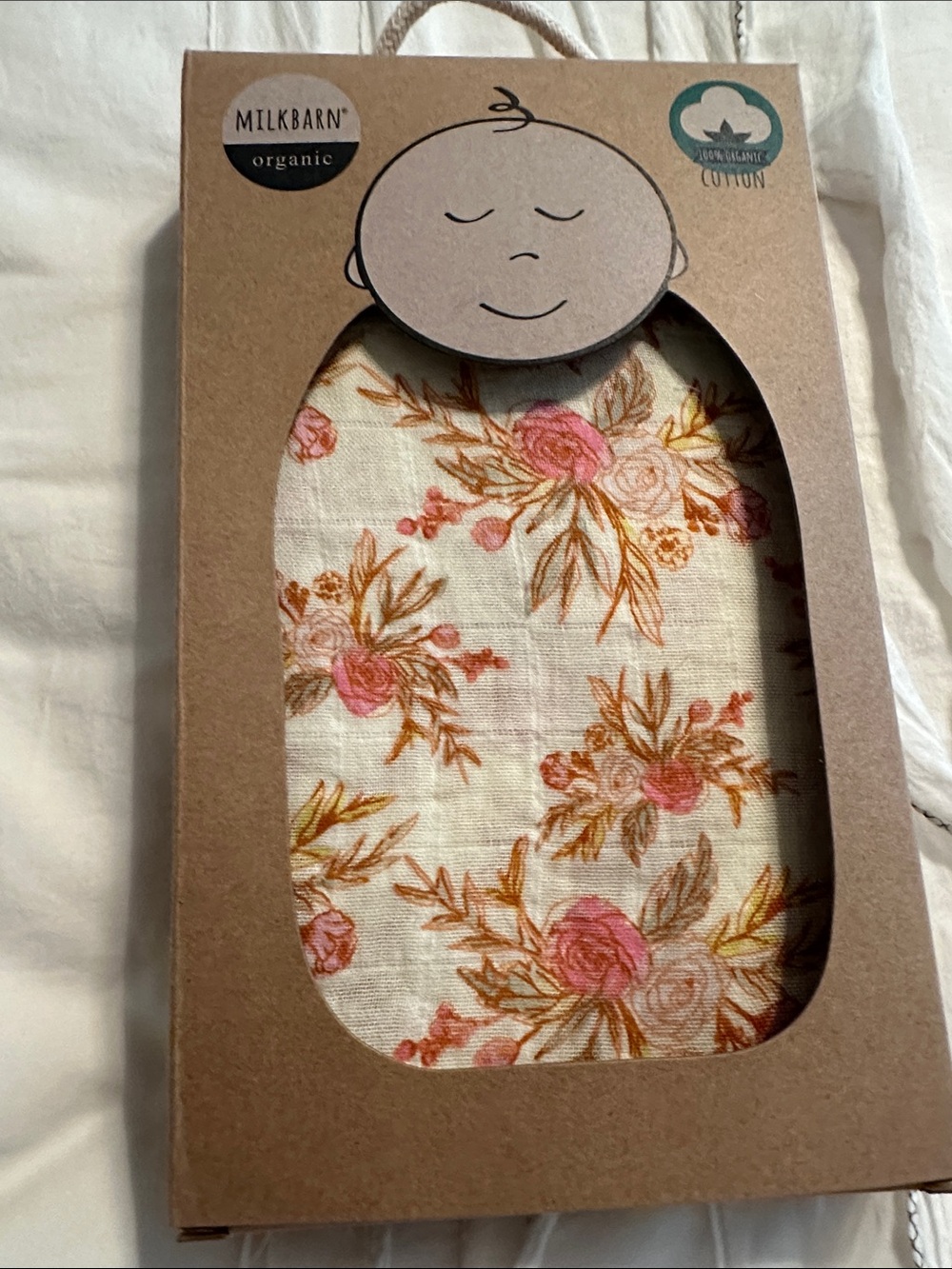 Milkbarn Floral Swaddle in Cream, Pink, Brown